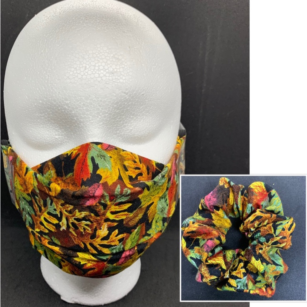 2/$30 Face Mask 3 Layer Scrunchie Maple Leaves